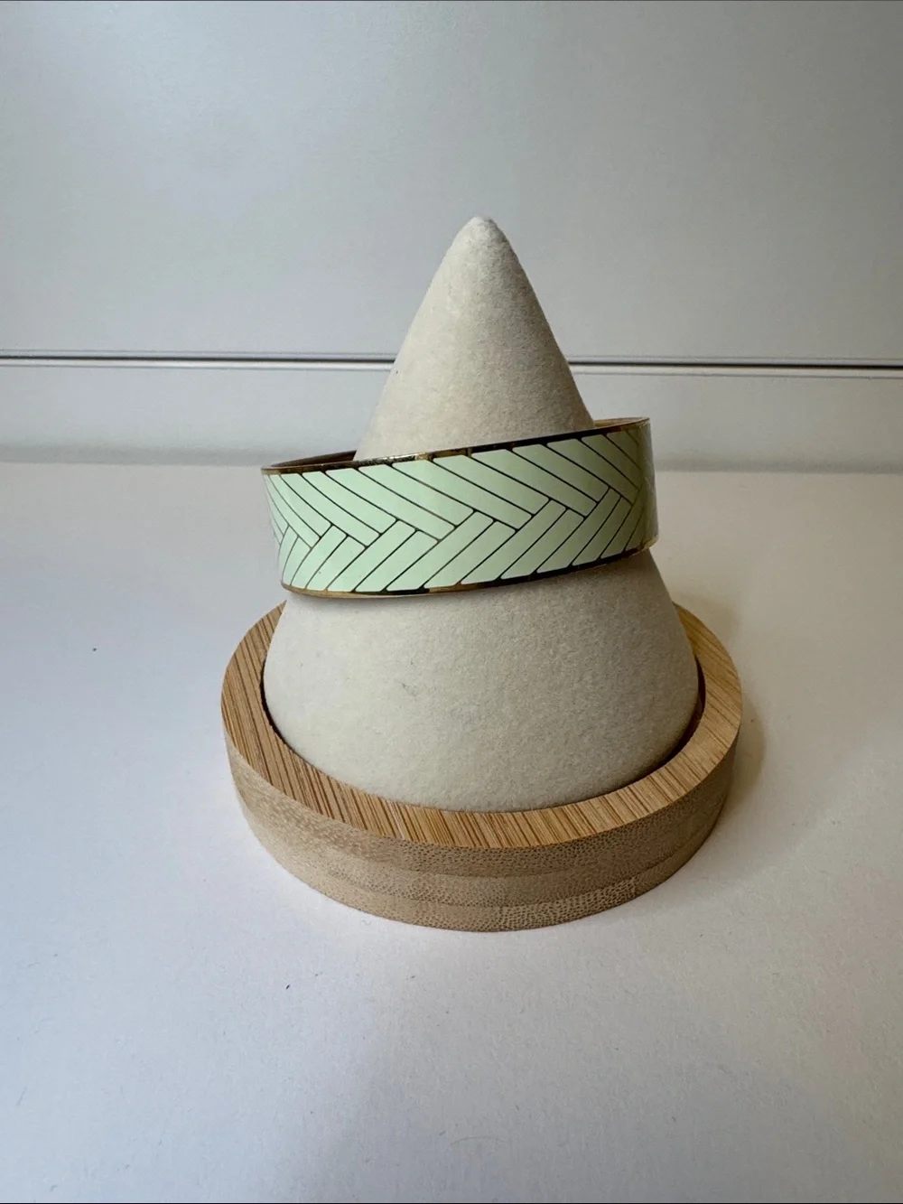 J. Crew Mint Green Herringbone Enamel Bangle with Gold Trim